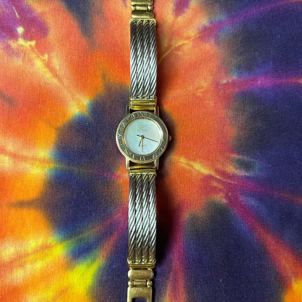 Elegant Vintage Gold and Silver Gobin Watch / mother of pearl face